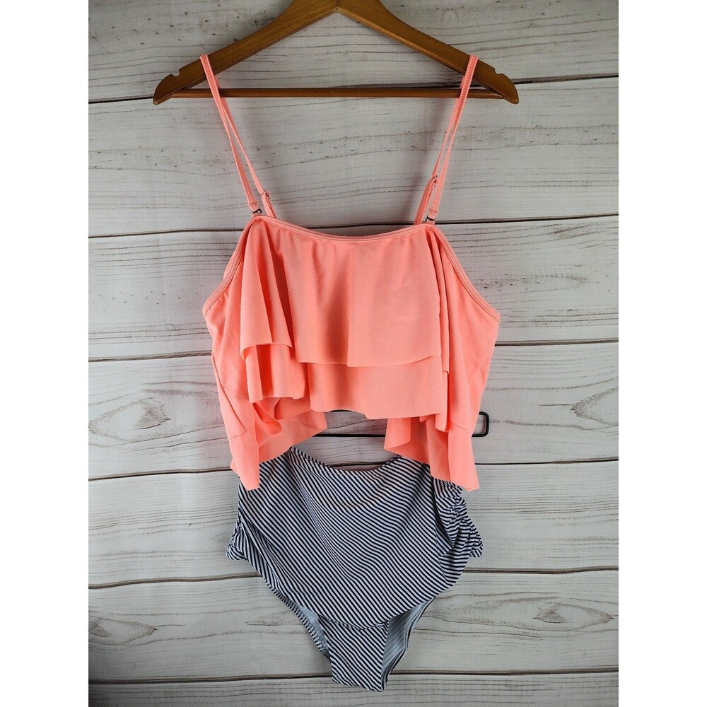 Women's Tankini Bathing Suit Two Piece Ruffled Copped Bottom Padded Top Large